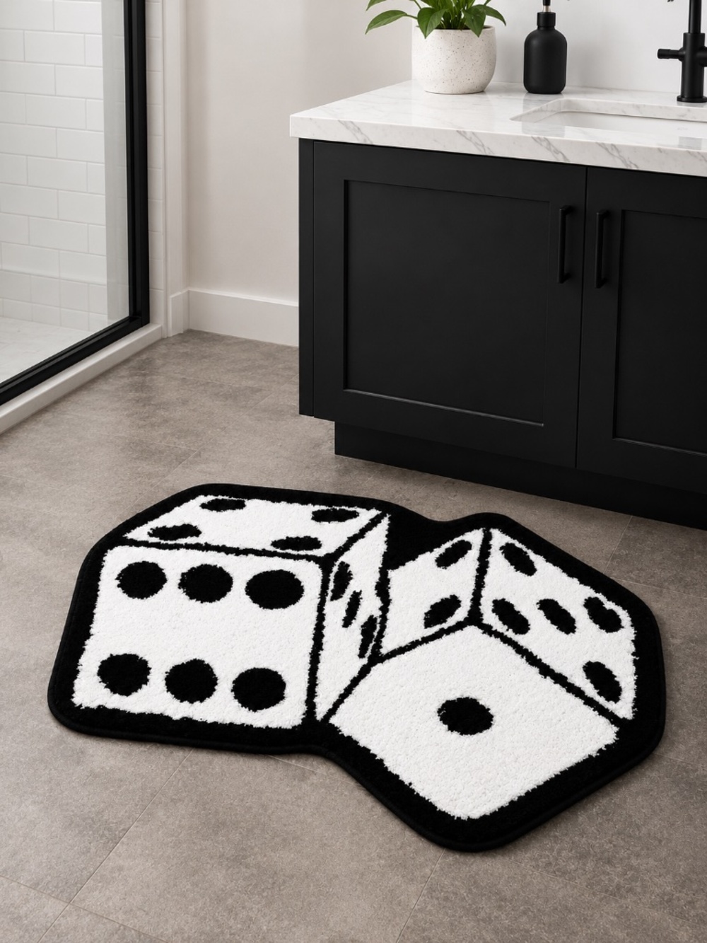 Ed Hardy Dice Bath Rug Black White Plush Bathroom Mat 20x32 Y2K Casino Gothic